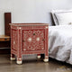 Handmade Bone Inlay Red Bedside Table In Geometric Pattern | Luxury Handmade Bedside Table