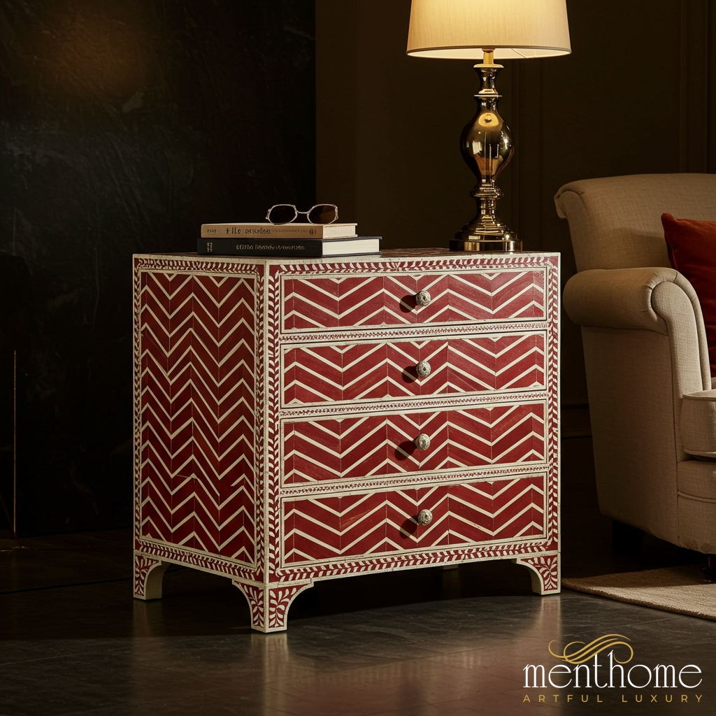 Patterned Chest Red Bone Inlay Patterned Chest of Drawers | Luxury Handmade Chest of D ...