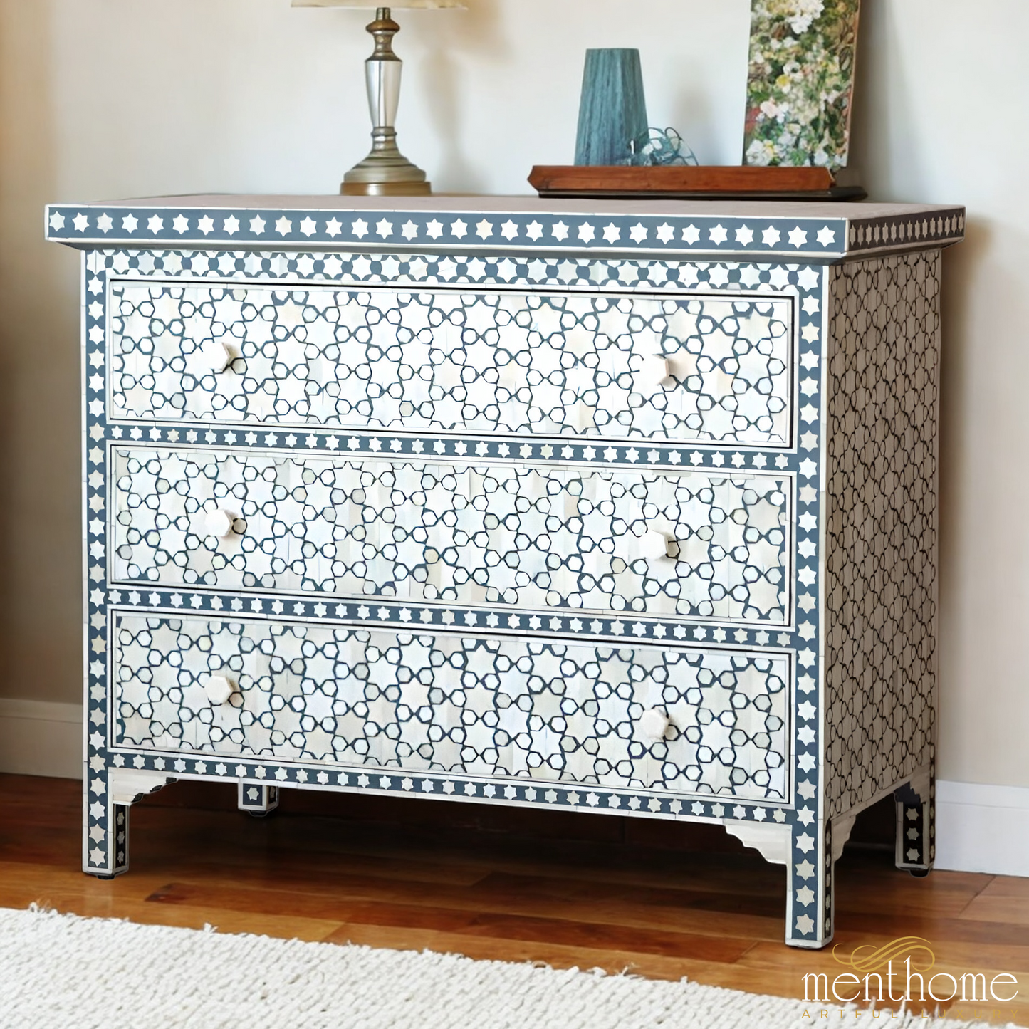 Star pattern Dressers Bone Inlay | Antique Design | Luxury Handmade Dresser