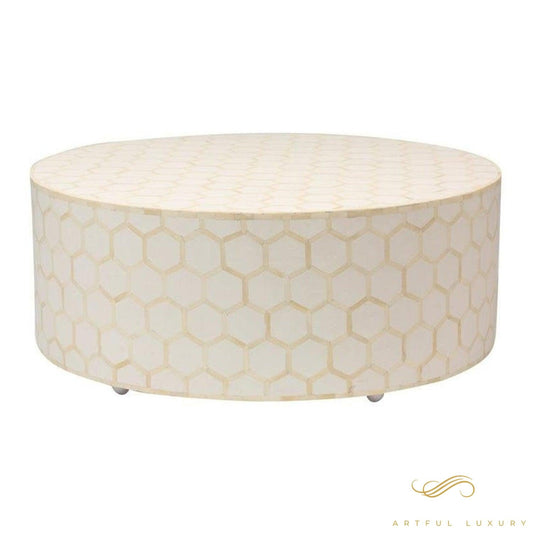 Round Honey Comb Coffee Table Bone Inlay | Luxury Handmade Coffee Table