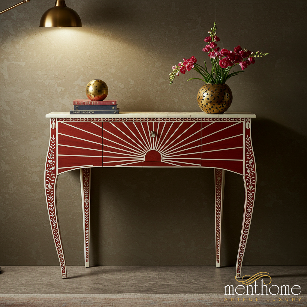 Red Console Vintage Red and White Sunburst Console Table | Luxury Handmade Console ...