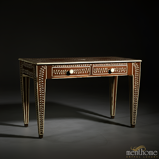 Bone Inlay Red Color Desk | Elegant Handcrafted Design | Ideal for Home Offices or Study Rooms | Luxury Handmade Desk
