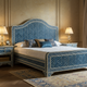 Luxury Blue Bone Inlay King Bed with Matching Nightstands