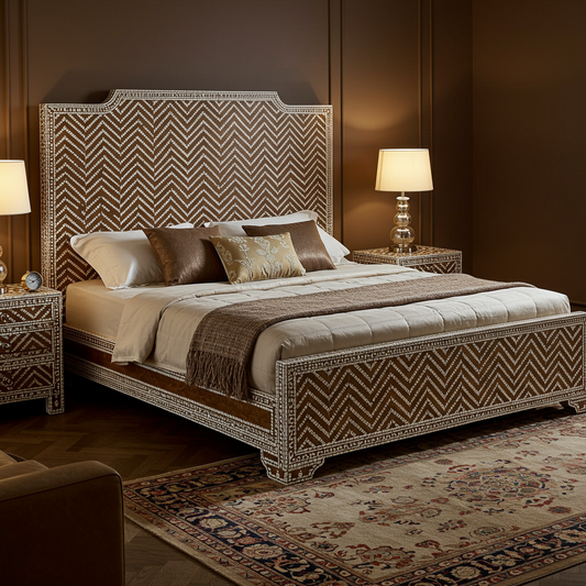 Luxury Chevron Pattern Embellished King Bed Frame