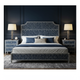 Luxury Navy Blue Patterned Upholstered Bed and Nightstands Set