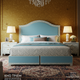 Luxury Upholstered Blue Bed with Elegant Headboard