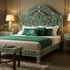 Handcrafted Green Floral Inlay Bed Frame