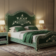 Luxurious Hand-Painted Green Floral Velvet Bed