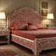 Luxury Handcrafted Red Floral Inlay King Bed