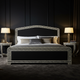 Luxurious Black and Ivory Patterned Upholstered Bed