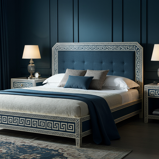 Luxury Greek Key Pattern Upholstered Bed Frame