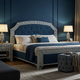 Luxury Navy Tufted King Size Bed with Greek Key Detailing