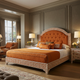 Luxury Orange Upholstered Bed with Greek Key Detailing