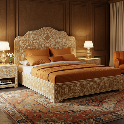 Luxurious Hand-Carved Inlay King Size Bed