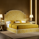 Luxury Upholstered Carved Wood Bed with Gold Tones