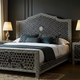 Luxury Black and White Inlay King Bed with Matching Nightstands