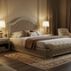 Luxury Patterned Upholstered King Bed with Storage and Tufted Bench