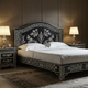 Luxury Hand-Painted Floral Inlay Queen Bed with Matching Nightstands