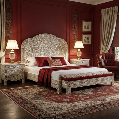 Luxury Intricate Bone Inlay King Bed Set
