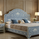 Luxury Blue and White Floral Inlaid King Bed