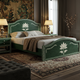 Luxury Hand-Painted Green Wooden Bed with Floral Motif
