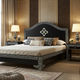 Black Inlaid Wood King Size Bed with Nightstands