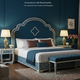 Luxury Inlaid Blue Upholstered Bed Set