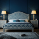 Luxury Handcrafted Blue Patterned King Bed with Matching Nightstands
