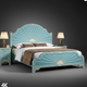 Sunburst Pattern Hand-Painted Blue Wooden Bed Frame
