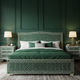 Luxurious Handcrafted Green Bone Inlay Queen Bed with Matching Nightstands