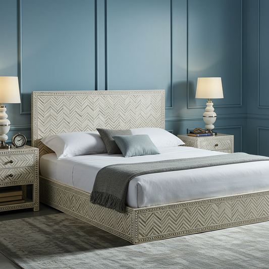 Luxury Chevron Pattern Upholstered Platform Bed Set