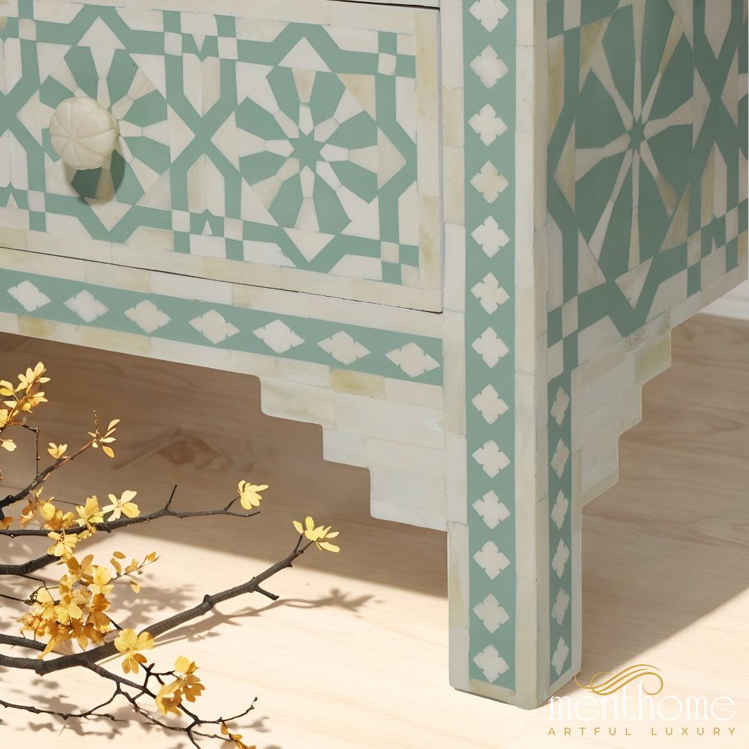 Arrow Pattern Bone Inlay Dresser with Four Drawers | Luxury Handmade Dresser