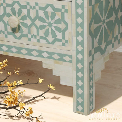 Arrow Pattern Bone Inlay Dresser with Four Drawers | Luxury Handmade Dresser