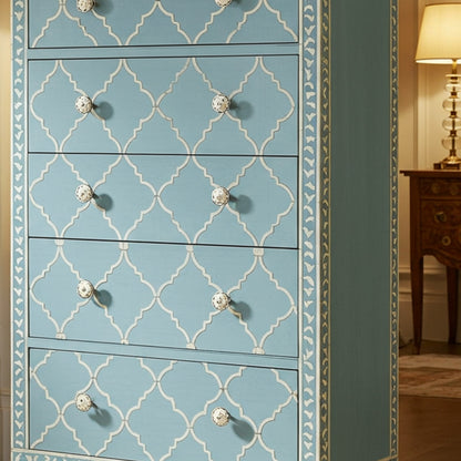 Blue Hand Painted Wooden Dresser With Ivory Inlay Bone In Blue Hand Painted Wooden Dresser With Ivory Inlay Bone In