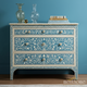 Handcrafted Blue Floral Inlay Chest of Drawers | Luxury Handmade Dresser