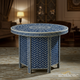 Handcrafted Blue Bone Inlay Round Side Table | Luxury Handmade Coffee Table