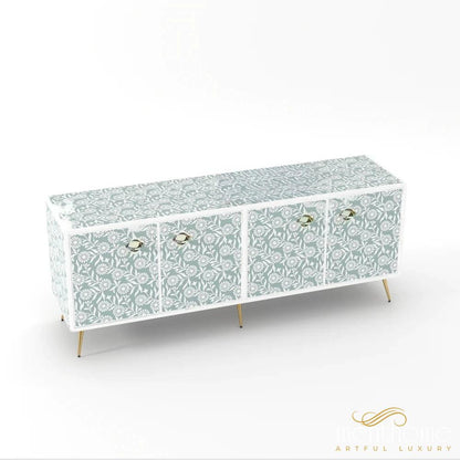 Sunflower-Bone Inlay -Rectangular-Tv Cabinet | Luxury Handmade TV Cabinet