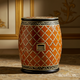 Decorative Wooden Drum Stool with Intricate Pattern | Luxury Handmade Stool