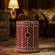 Decorative Red and White Patterned Ceramic Stool | Luxury Handmade Stool