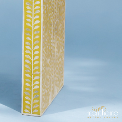 Yellow Console Table floral pattern Mother of Pearl | Luxury Handmade Console