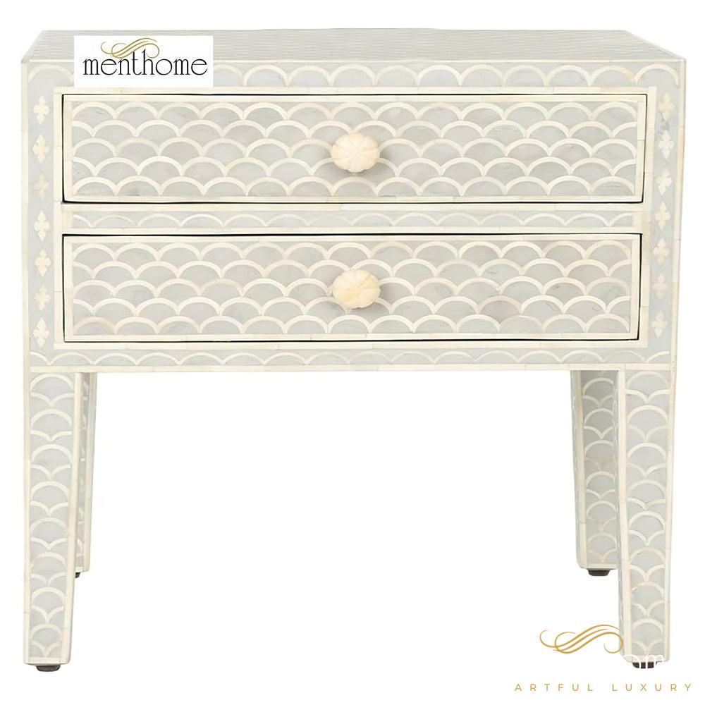 Bone Inlay Wood Bedside Table Design Bedside Handmade Bone Inlay Wooden Modern Floral Pattern Side table Furniture Handmade Wooden Table | Luxury Handmade Bedside Table