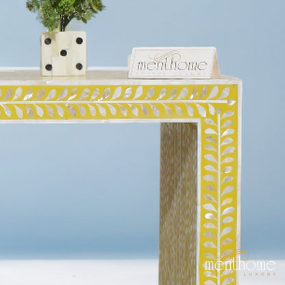 Yellow Console Table floral pattern Mother of Pearl | Luxury Handmade Console