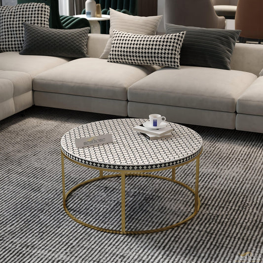Honeycomb Bone Inlay  Cylinder Coffee Table | Luxury Handmade Coffee Table