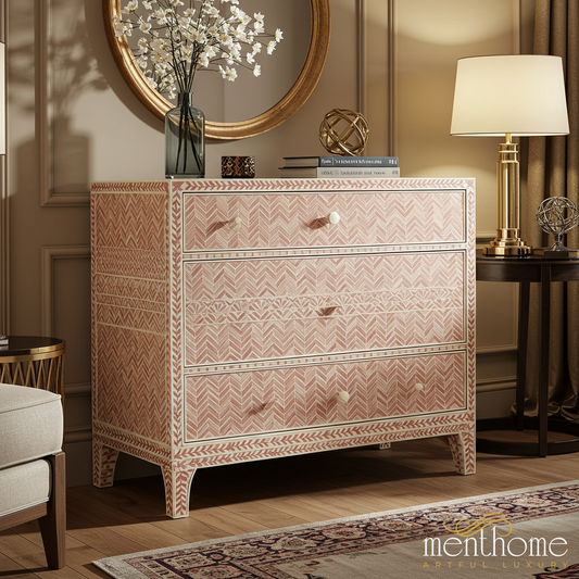 Handcrafted Bone Inlay Chevron Chest of Drawers | Luxury Handmade Chest of Drawer