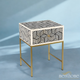 BONE INLAY GEOMETRIC DESIGN METAL BASE ACCENT BEDSIDE TABLE | Luxury Handmade Bedside Table