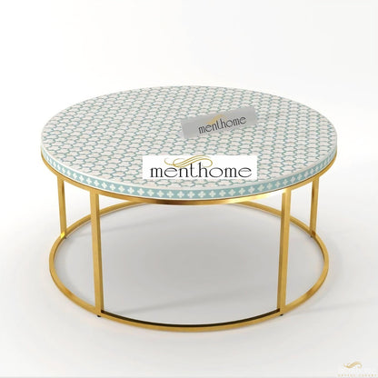 Honeycomb Bone Inlay  Cylinder Coffee Table | Luxury Handmade Coffee Table