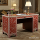 Elegant Red Wooden Desk with Intricate White Pattern | Luxury Handmade Desk