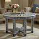 Round Blue and White Inlay Coffee Table with Floral Pattern | Luxury Handmade Coffee Table