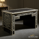 Elegant Black Floral Inlay Wooden Desk | Luxury Handmade Desk