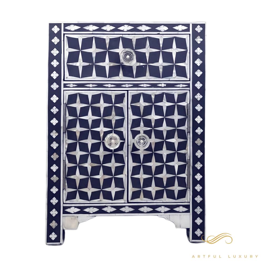 Bone Inlay Bedside Table Modern Design Bedside Handmade Bone Inlay Wooden Modern Floral Pattern Side table Furniture Handmade Wooden Table | Luxury Handmade Bedside Table